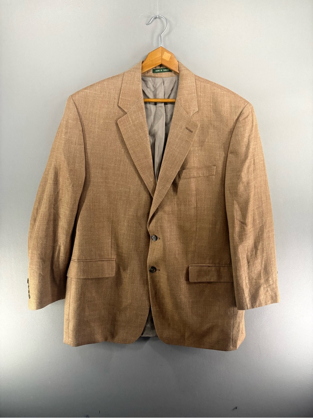 Lauren Ralph Lauren Plaid Silk/Wool/Linen 2 Button Suit Jacket Size 44R Brown